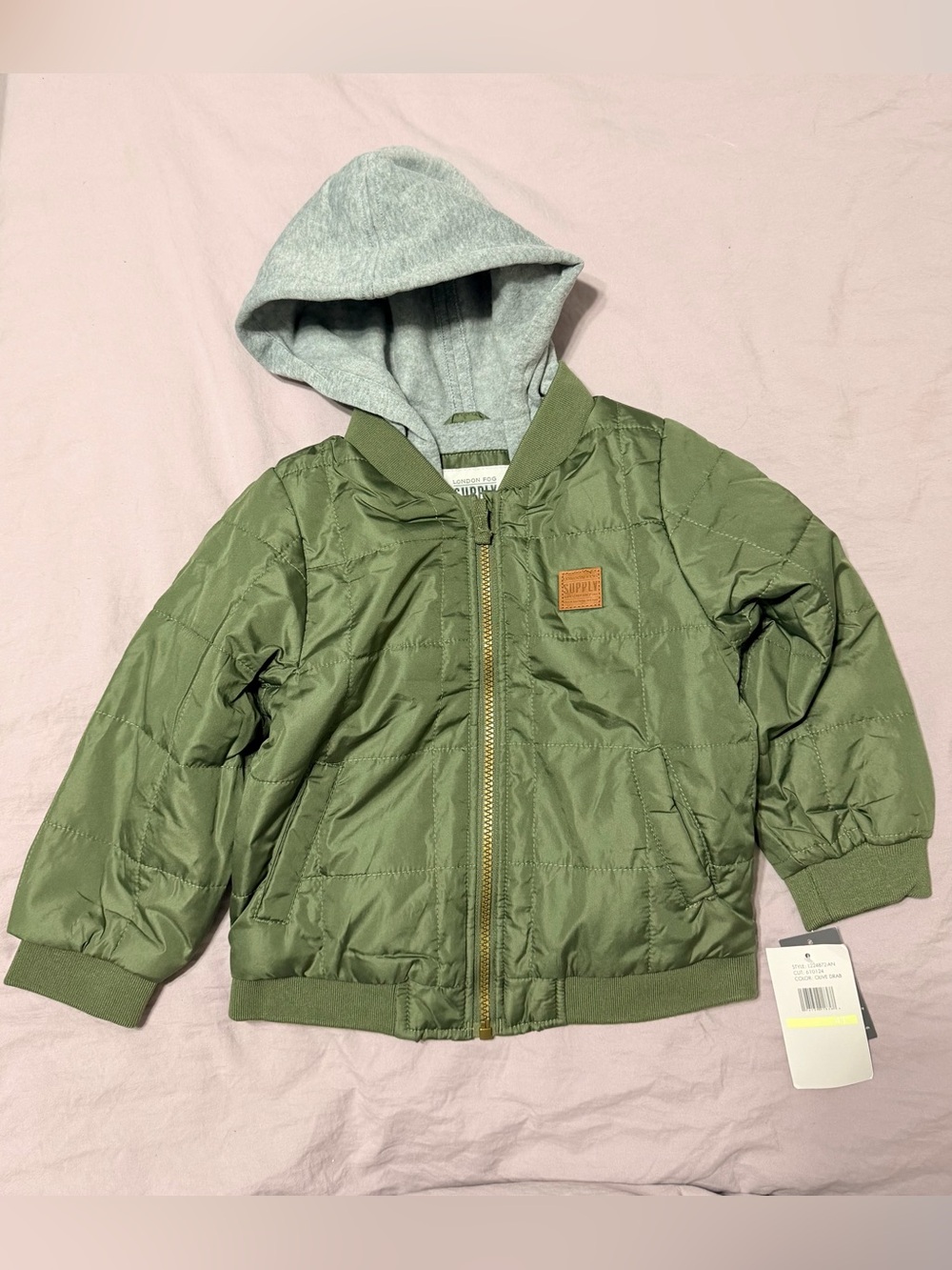 London Fog Toddler Boys Olive Green Quilted Hooded Jacket - NEW - Picture 2 of 3